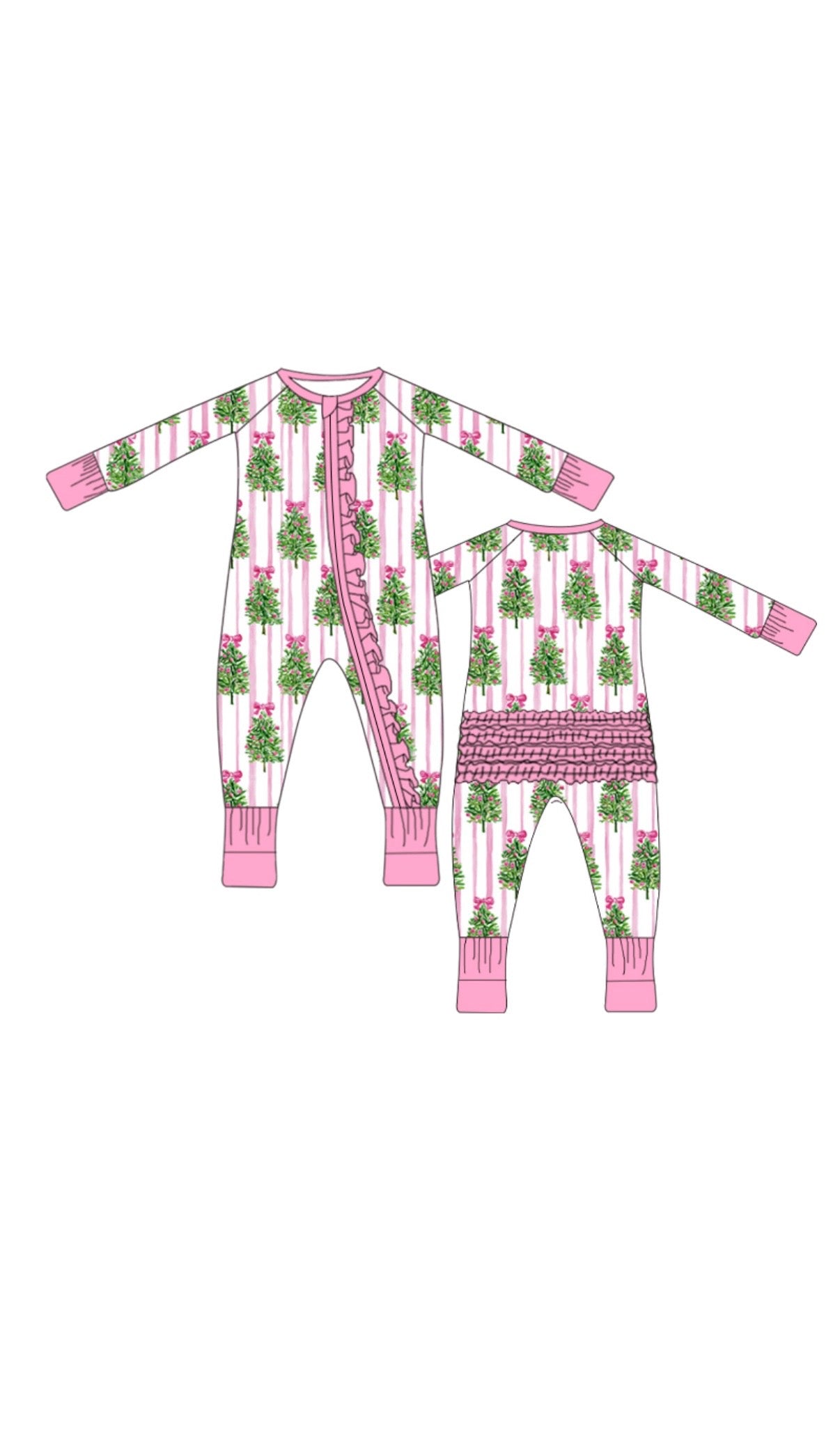 Girl Christmas trees Zip up sleeper