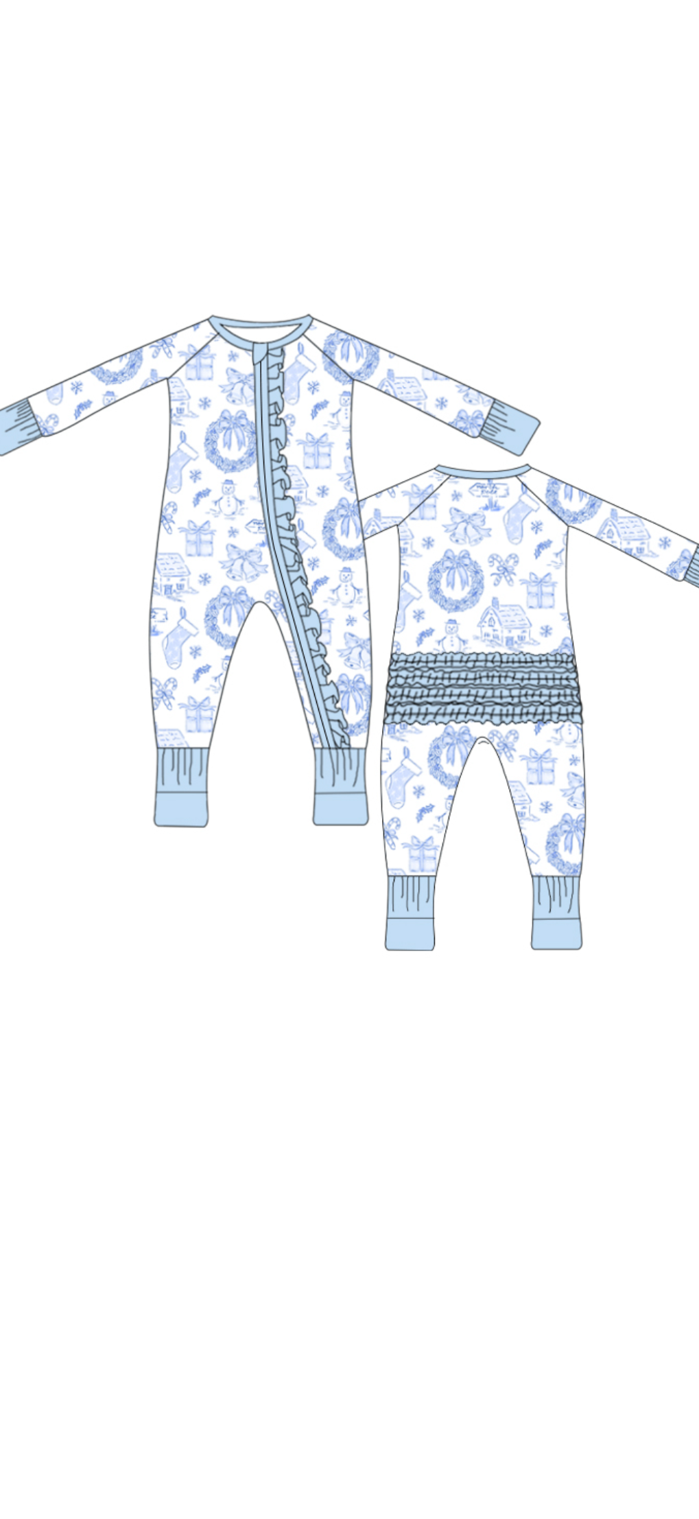 Toile ruffle zip up sleeper